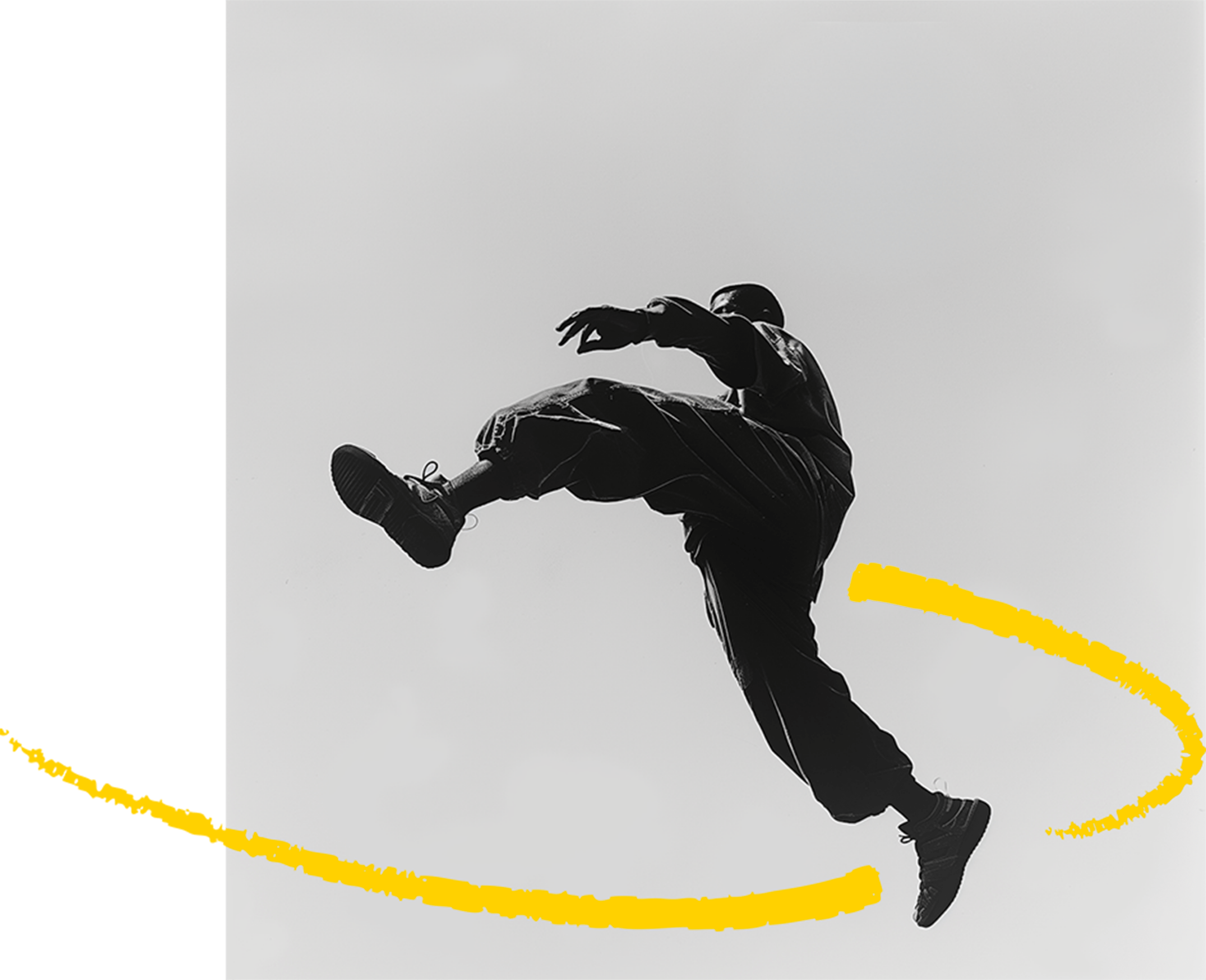 Image d'un homme en train de sauter entouré d'un trait jaune